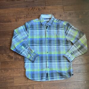 Tommy Bahama Blue, Green and Gray Plaid Button-Down Shirt